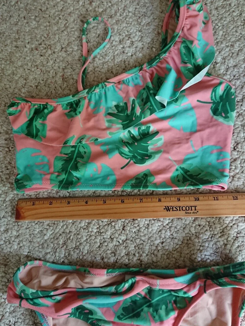 J. Crew CREWCUTS Pink & Green Tropical Leaf Two-Piece Swimsuit size 12-14